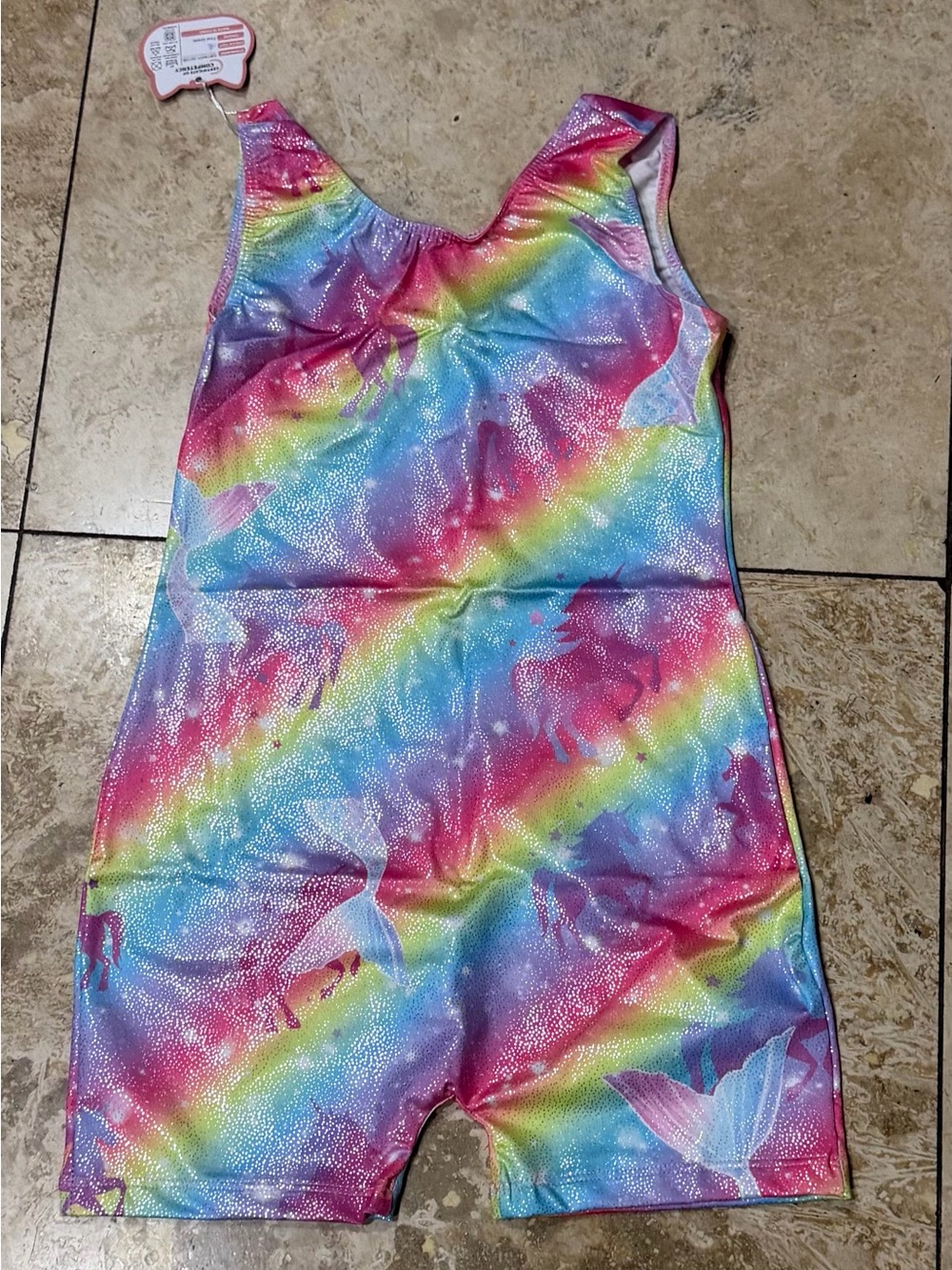 Girls Rainbow Unicorn Sparkle Leotard Romper